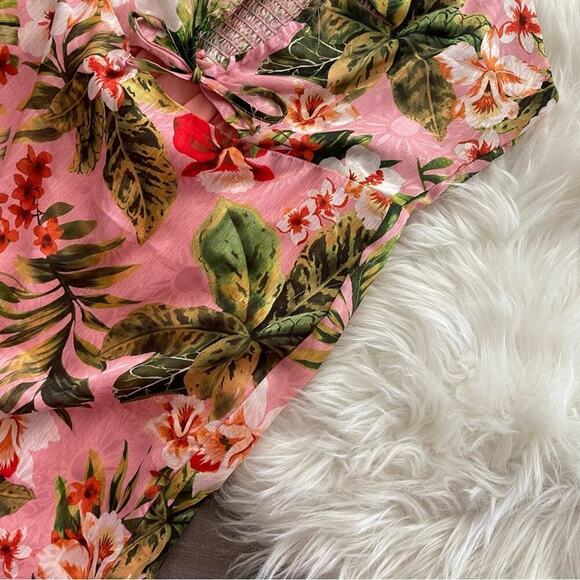 NSR Tropical Cut Out Print Pink Silky Lace Up Maxi Dress M - Picture 6 of 9